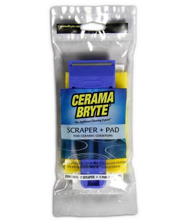 Cerama Bryte Scraper & Pad Combo Cooktop Tool, Blue Cooktop Scraper and Pad Combo
