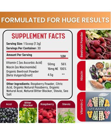 HealBlend Organic Beet Root & Raspberry Powder | Natural Acai Vitamin C Niacin | 30-Day Berry Flavor Supply - Buy Online on GoSupps.com