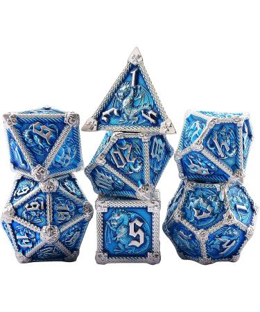 AUSTOR 7-Die Metal DND Dice Set - Sky Blue/Silver Edge - RPG Polyhedral Dice for D&D, Pathfinder, MTG - Includes D20, D12, D10, D%, D8, D6, D4 - Buy Online on GoSupps.com
