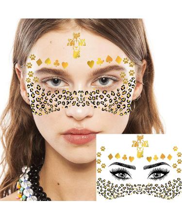 COKTAK 15 Sheets Gold Face Tattoos - Shiny Flash Glitter Eye Stickers for Women, Girls, and Kids - Halloween Face Jewels Moon Gems Dots Butterfly Star Fake Freckle Metallic Temporary Tattoo for Adults - Makeup Party - Buy Online on GoSupps.com