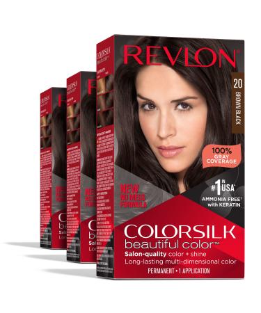 Colorsilk Beautiful Color Permanent Hair Color, Long-Lasting High-Definition Color, Shine & Silky Softness with 100% Gray Coverage, Ammonia Free, 020 Brown Black, 3 Pack NEW 020 Brown Black - Buy Online on GoSupps.com