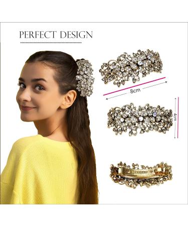 Crystal Rhinestone Metal Hair Barrette - Anti-Slip Hair Clamp for Thin & Thick Hair - Rose - Buy Online on GoSupps.com