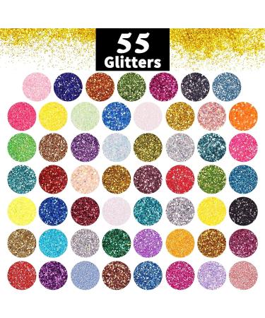 Ultra Fine Holographic Glitter Powder - 55 Colors for Resin Tumblers, Art Crafts, Nail, Body, Eye, Face, Hair Makeup - Buy Online on GoSupps.com