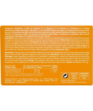  Agocap Vitamin D3 + Vitamin K2 (MK7) Dietary supplement for bones and the immune system 200 tablets - Buy Online on GoSupps.com