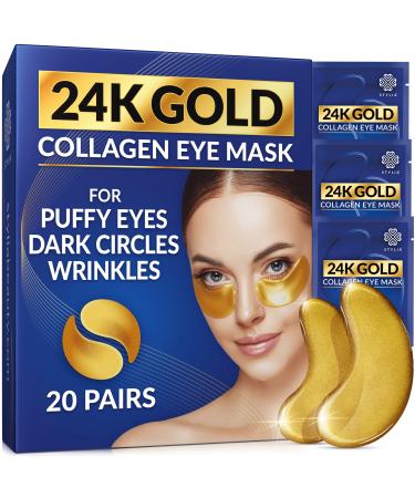 Stylia 24k Gold Under Eye Patches - 20 Pairs Under Eye Mask With Hyaluronic Acid, Hydrolyzed Collagen, Plant Extracts - Gel Eye Mask Patches For Puffy Eyes, Dark Circles, Wrinkles