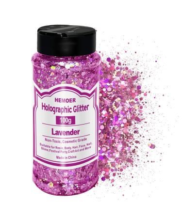 Hemoer holographic chunky glitter lavender 100g chunky sequins glitter craft glitter for resin face nail body handicrafts slime festival party glitter powder for nails glitter