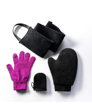 Naked Sun Self Tanning Applicator Set with Exfoliating Glove, Tanning Mitt, Face Mitt, & Back Applicator Bundle for Best Fake & Streak Free Sunless Tan to use with Tanning Lotions or Mousse (4 items)