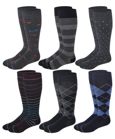 Dr. Motion Men 6 pairs pack everyday compression knee high socks Assorted Design