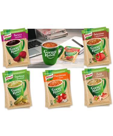 Polish Hamper Bag Cellophane Bag KNORR Gor cy Kubek Hot Cup Instant Soup with noodles or croutons 5 x 15g assorted flavours tomato soup goulash soup forest mushroom soup zurek cucumber soup  - Buy Online on GoSupps.com