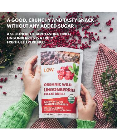 LOOV Organic Wild Lingonberries - No Added Sugar - 4 oz Freeze Dried Whole Fruit - Wild-Crafted from European Forests - Raw & Non-GMO - Buy Online on GoSupps.com