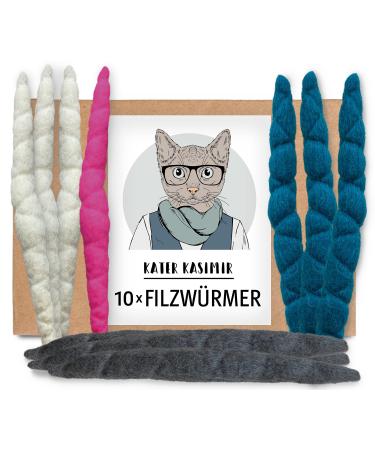 10 hand -rolled felt twists made of 100% new wool.In Germany with love made sustainable cat toys made of regional natural material.10 worms