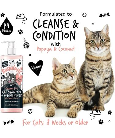 Bugalugs 2 in 1 Cat Shampoo & Conditioner. Cleansing nourishing and conditioning for all cat hair. Papaya & Coconut calming scent. For all cats and kittens. cat & kitten grooming (500ml Shampoo) - Buy Online on GoSupps.com