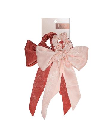 Kitsch Satin Hair Scarf Scrunchies - Stylish Bow Hair Ties for Women and Teens in Blush/Mauve - Buy Online on GoSupps.com