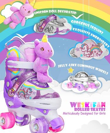 Unicorn Doll Kids Toddler Roller Skates with Light up Wheels - Adjustable Sizes, Beginners Skating Shoes for Girls, Perfect Birthday or Christmas Gifts - Purple - Buy Online on GoSupps.com