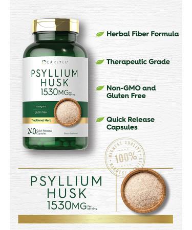 Carlyle Psyllium Husk Capsules 1530mg - 240 Capsules - High Potency Fiber Supplement - Non-GMO & Gluten Free - Buy Online on GoSupps.com