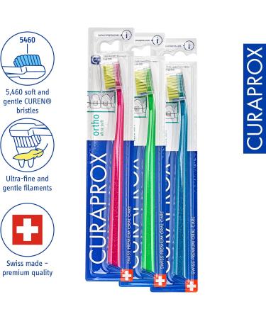 Curaprox 3 x CS 5460 Ortho Toothbrush - Ultra Soft Curen Bristles for Braces | 3-Pack Random Color - Ideal for Sensitive Gums - Buy Online on GoSupps.com