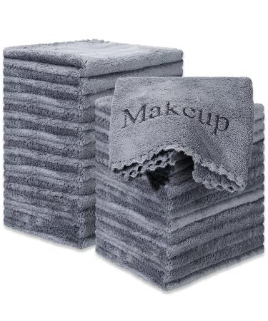 Mixweer 30 Pcs Makeup Cloths Makeup Remover Towels Reusable Soft Coral Fleece Wash cloths Sets Absorbent Quick Drying Towel for Washing Bath Spa for Newborns Infants  12'' x 12'' (Black Gray)
