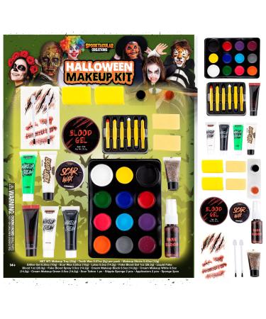 Spooktacular Creations 25 PCS Halloween Family Makeup Kit, 12 Color Special Effect Face Body Paint, Halloween Costume Makeup, Zombie Cosplay, Wounds, Injuries & Blood for Halloween Party Supplies