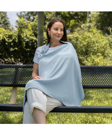 Comfy Cubs Muslin Nursing Cover - Soft & Breathable Cotton Breastfeeding Apron with Rigid Hoop - Sky Blue - Buy Online on GoSupps.com