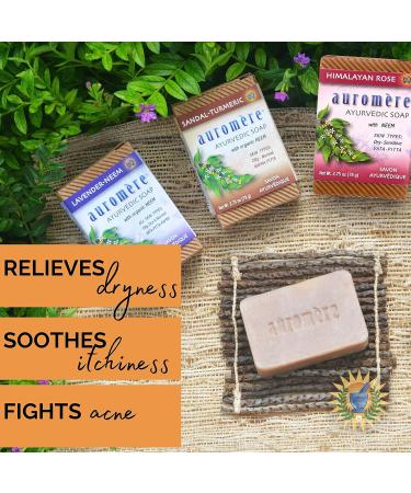 Auromere Ayurvedic Soap Variety Pack - 3 x 2.75oz Natural Soap Bars - Handmade Vegan Soap with Ayurvedic Herbs & Organic Neem - Buy Online on GoSupps.com