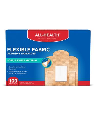 All Health Flexible Fabric Adhesive Bandages  1 in x 3 in  100 ct| Flexible Protection for First Aid and Wound Care 100 Count (Pack of 1)