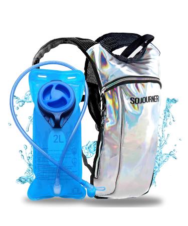 Sojourner Hydration Pack, Hydration Backpack - Water Backpack with 2l Hydration Bladder, Festival Essential - Rave Hydration Pack Hydropack Hydro for Hiking, Running, Biking, Festival Gear Holographic - Silver