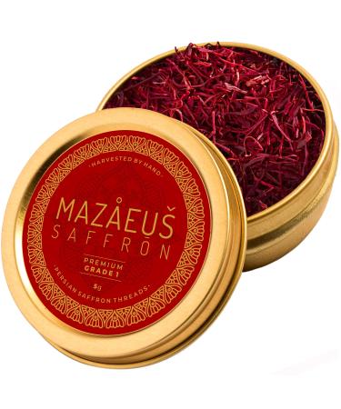 Mazaeus Saffron Premium Pure Saffron Threads for Cooking  Grade-1 Natural All-Red Persian Saffron Spice for Paella, Tea, Golden Milk, Rice, Desserts  5 Grams 0.17 Ounce (Pack of 1)