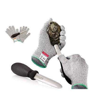 Rockland Guard Oyster Shucking Set- High Performance Level 5 Protection Food Grade Cut Resistant Gloves with 3.5 Stainless steel Oyster Knife, perfect set for shucking oysters Large