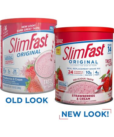 SlimFast Original Strawberries & Cream Shake Mix - 10g Protein, 14 Servings (Pack of 3) - Buy Online on GoSupps.com