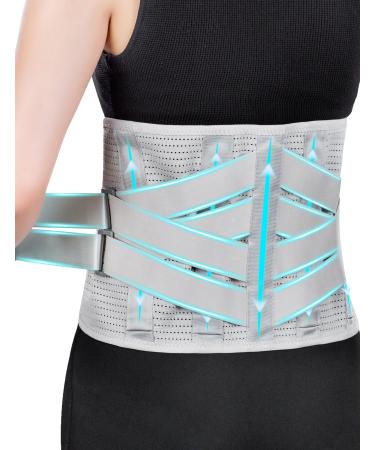 Back Brace for Lower Back Pain Women & Men Lumbar Support Belt Back Brace for Herniated Disc Sciatica and Pain Relief (M) Grey M