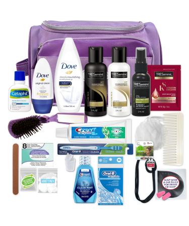 Convenience Kits International Women s Super Premium 31 PC Travel Kit Featuring: Ensemble of Travel-Size Hair Care Products Plus Face Body Oral Care Travel Essentials in Large Purple Toiletry Bag Super Premium Kit