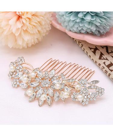 Ammei Rose Gold Wedding Hair Comb with Pearls and Crystals - Bridal Hair Accessories for Parties - Buy Online on GoSupps.com