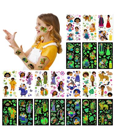 Encanto Tattoo Stickers 10 sheets Birthday Party Supplies Glow In The Dark/Luminous Temporary Tattoos Sticker & Decoration For Kids Girls Boys Multicolored