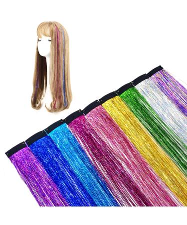 Hair Tinsel Glitter Extensions Clip In Hair Extensions Coloured for Kids Rainbow Hair Glitter Strands for Girls Women Fairy Hair Decor Party Supplies (9 Colors)