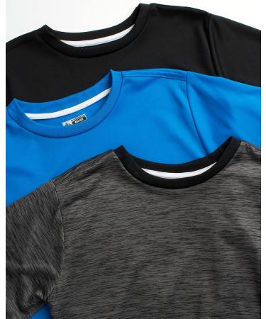 RBX Boys 3 Pack Athletic T-Shirt Set, Dry-Fit Sports Tee (Sizes 8-20), Castle Rock/Black/Direct Blue - Size 14-16 - Buy Online on GoSupps.com
