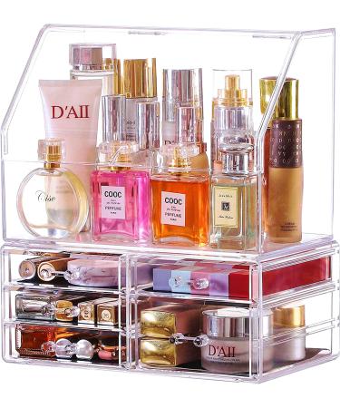 Cq acrylic Clear Makeup Organizer with 5 Drawers & Dust Top - Set of 2 | Cosmetic Display Case for Bathroom Countertop | Stackable & Waterproof Storage Solution - Buy Online on GoSupps.com
