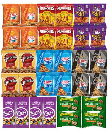 Snacks Variety Pack for Adults - Snack Pack Care Package - Party Mix Snack Mix Chex Mix Individual Packs Bulk Assortment (32 Pack)