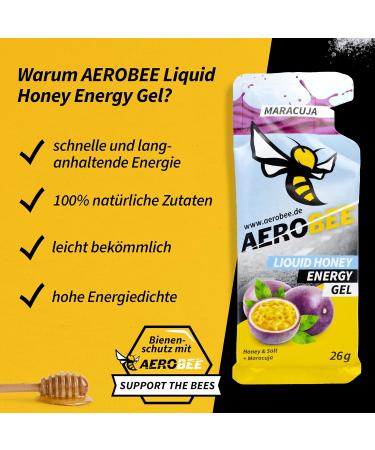 Aerobee Energy Liquid Gel - Maracuja 10x26g | 100% Natural Honey Sports Gel for Endurance Running & Power | Delicious Carbohydrate Energy Gel - Buy Online on GoSupps.com