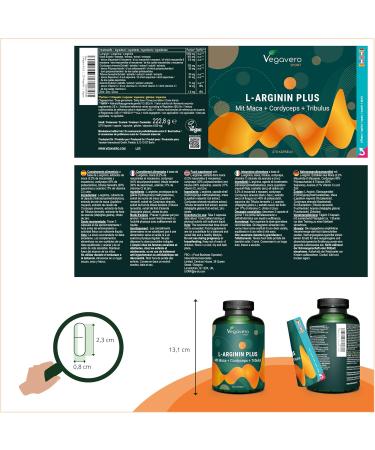 L-Arginine Plus Vegavero | 270 Vegan Capsules | L-Arginine Maca Cordyceps Tribulus Zinc | High Dose Booster for Active Men | No Additives - Buy Online on GoSupps.com