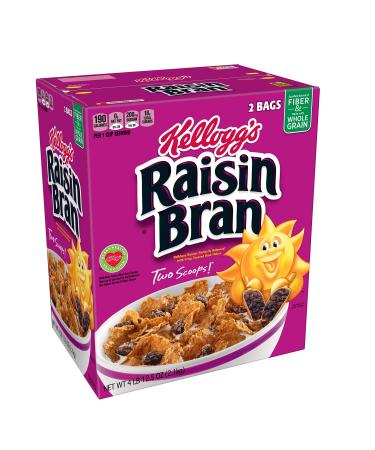 Kellogg's Raisin Bran, Breakfast Cereal, Original, Excellent Source of Fiber, 76.5 oz Box (2 Bags)