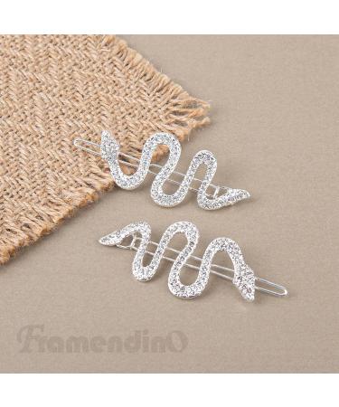 Framendino 2 Pack Silver Crystal Snake Hair Clip - Rhinestone Barrettes for Women & Girls | Metal Hairpins Accessories - Buy Online on GoSupps.com