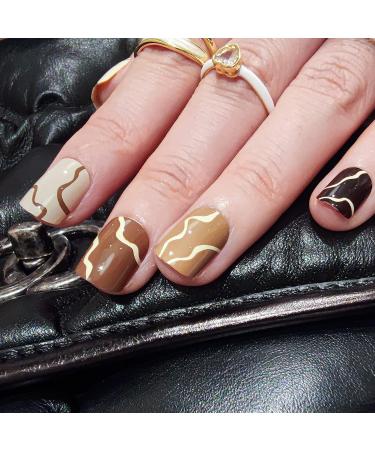 Novo Ovo Short Corner Oval Press-On Fake Nails | Brown Naked White Milky Strudel | Perfect for Valentine's Day | Artificial Fingernails with Glue - Buy Online on GoSupps.com