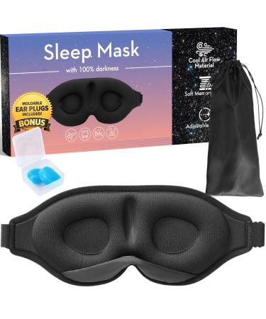 3D Sleep Mask - Eye Mask for Sleeping with 100% Blackout Design 3D Sleeping Mask for Women and Men Comfortable and Breathable Contoured Sleep Mask Sleep Eye Mask with Travel Bag + Silicone Earplugs