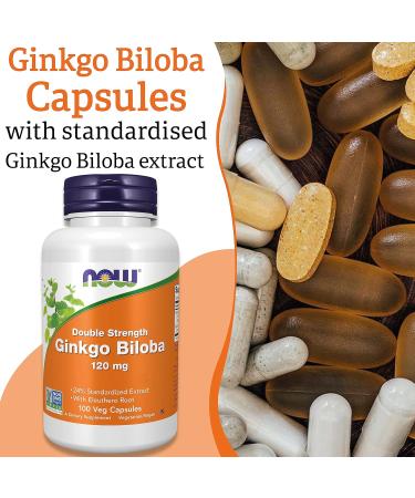 Now Foods Double Strength Ginkgo Biloba 120mg - 100 Vegan Capsules | Lab-Tested, SOYA Free, Gluten Free, Vegetarian, Non-GMO - Buy Online on GoSupps.com