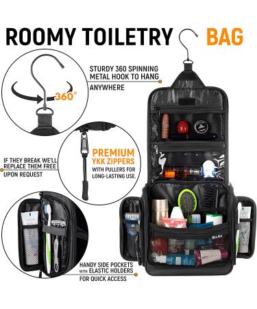 Premium Large Hanging Travel Toiletry Bag for Men and Women - Toiletry Organizer - Waterproof Hygiene Bag with Metal Xxl Swivel Hook  YKK Zippers and 19 Compartments for Toiletries  Makeup  Cosmetics Jet Black - Buy Online on GoSupps.com