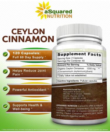 Organic Ceylon Cinnamon 1200mg - 120 Capsules | Heart Health Support Supplement - Buy Online on GoSupps.com