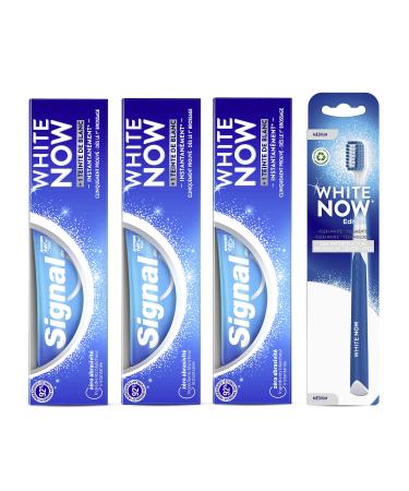 Signal White now dental care set (3 toothpastes + 1 toothbrush for an immediate whiter smile & tooth -melting -friendly tooth whitening) 1 pack