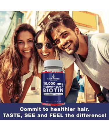 Hair Thickness Maximizer Biotin 10000mcg Gummies - Vegetarian, Gluten Free Gummy Bears - Hair Growth Vitamin for Men and Women - Combats Hair Loss & Thinning - Strawberry Flavor - 60 Count - Buy Online on GoSupps.com