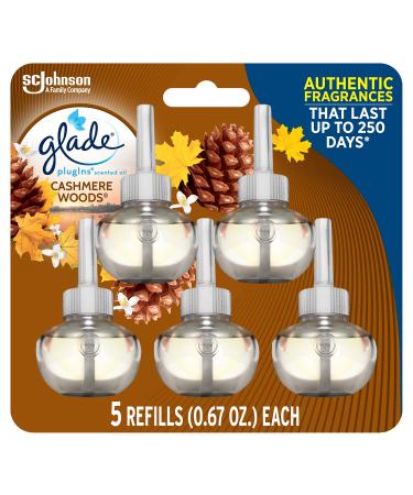 Glade PlugIns Refills Air Freshener, Scented and Essential Oils for Home and Bathroom, Cashmere Woods, 3.35 Fl Oz, 5 Count Cashmere Woods 0.67 Fl Oz (Pack of 5)
