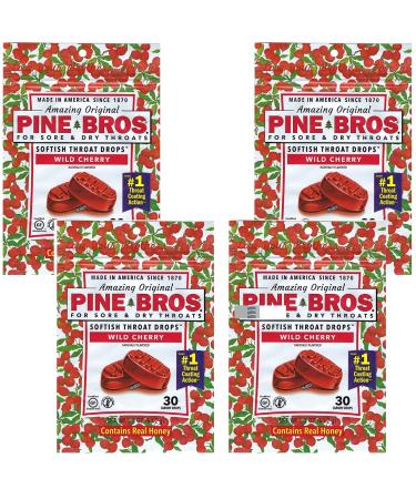 Pine Bros. Softish Throat Drops Wild Cherry - 30 count Pack of 4